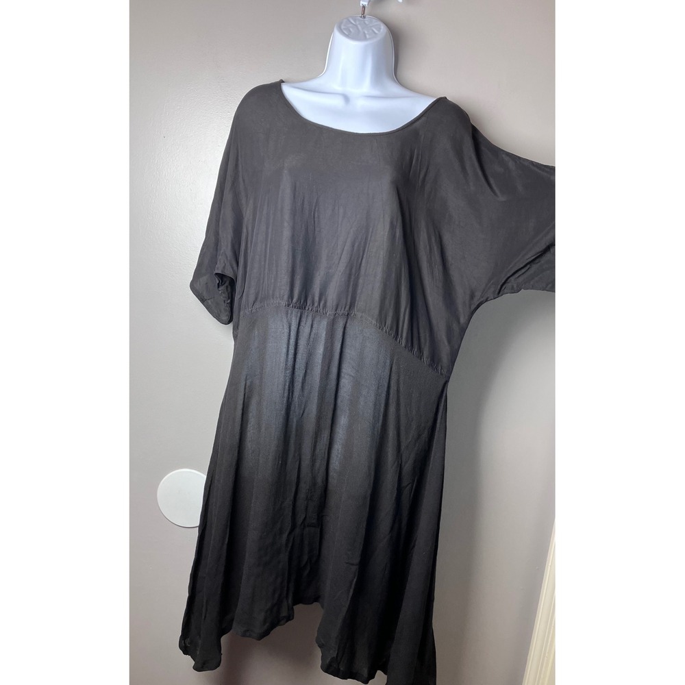 Carole Dolighan California Black Cotton Midi Dress Short Sleeve Medium USA Made